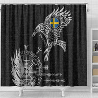 Sweden Viking Ravens Shower Curtain Vegvisir Runes Pattern - Wonder Print Shop