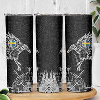 Sweden Viking Ravens Skinny Tumbler Vegvisir Runes Pattern - Wonder Print Shop