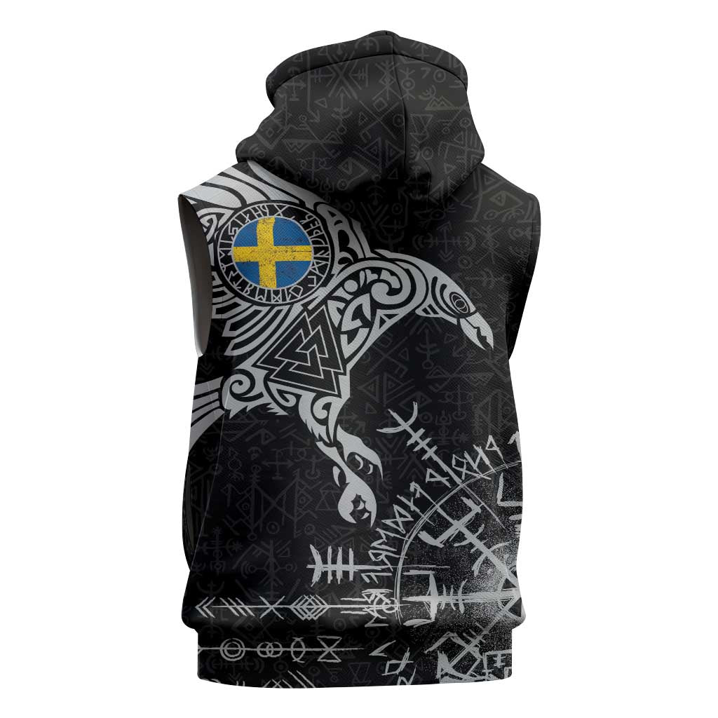 Sweden Viking Ravens Sleeveless Hoodie Vegvisir Runes Pattern - Wonder Print Shop