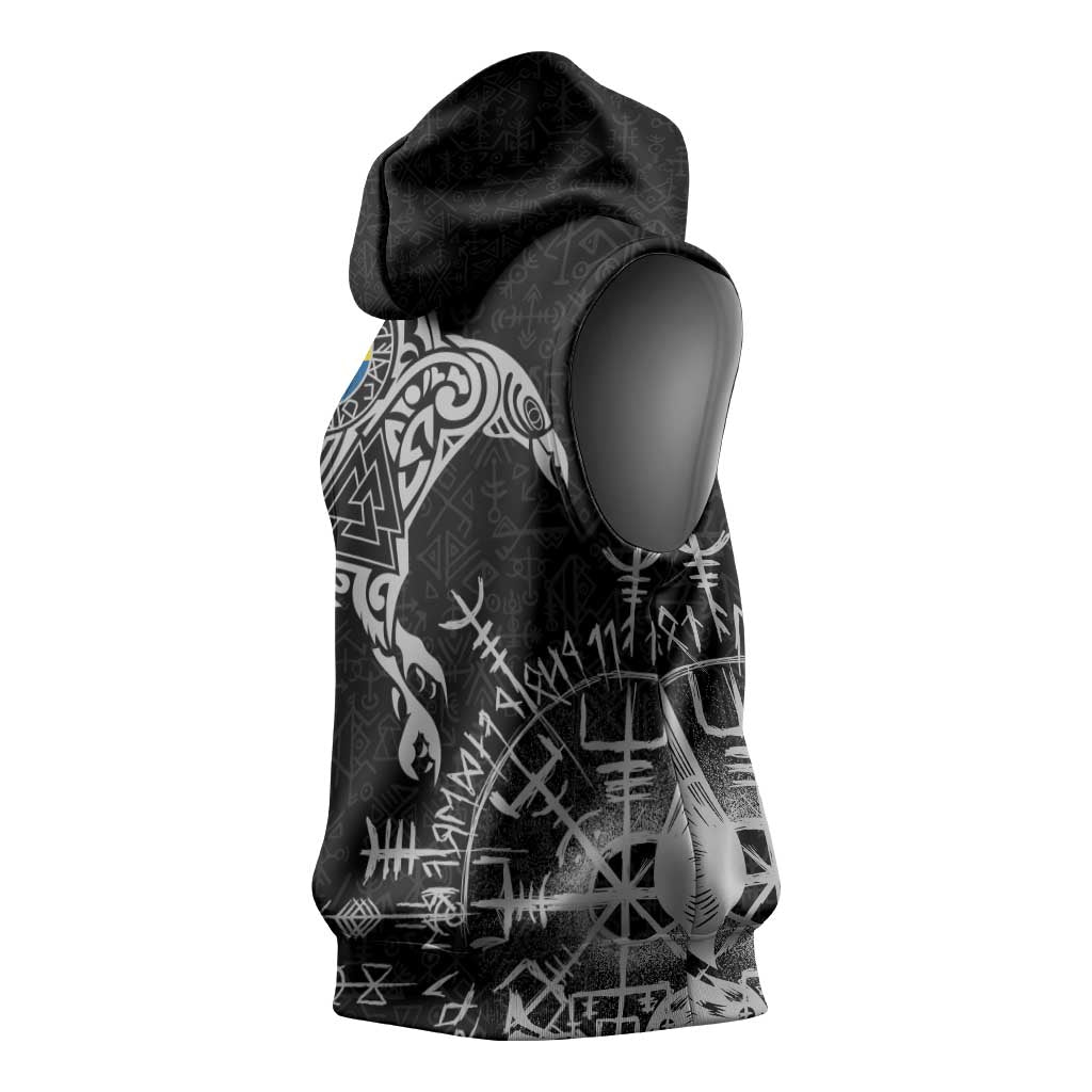 Sweden Viking Ravens Sleeveless Hoodie Vegvisir Runes Pattern - Wonder Print Shop