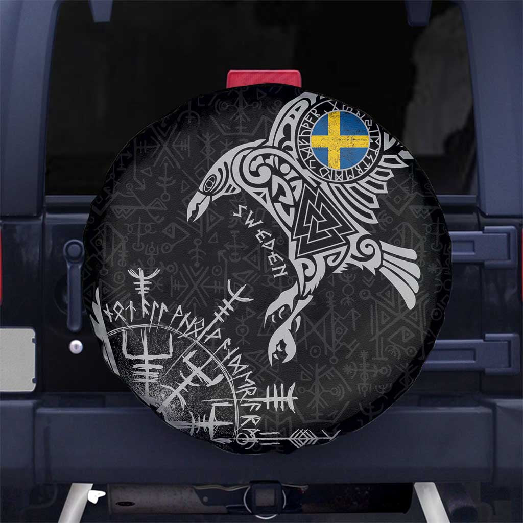 Sweden Viking Ravens Spare Tire Cover Vegvisir Runes Pattern - Wonder Print Shop