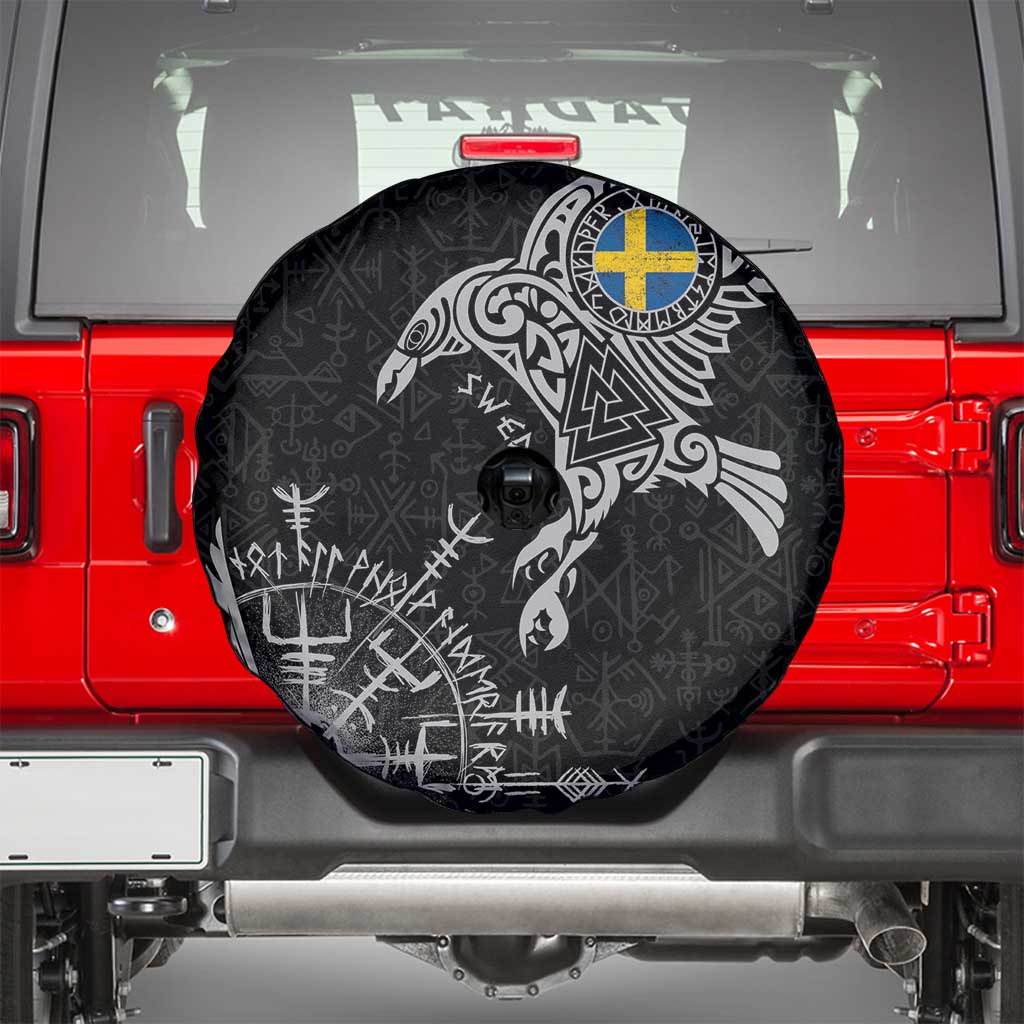 Sweden Viking Ravens Spare Tire Cover Vegvisir Runes Pattern - Wonder Print Shop