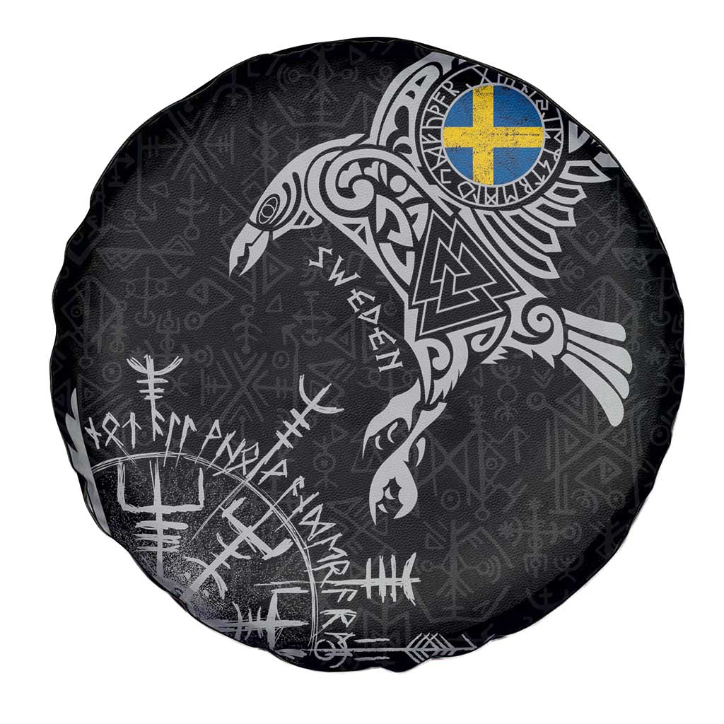 Sweden Viking Ravens Spare Tire Cover Vegvisir Runes Pattern - Wonder Print Shop