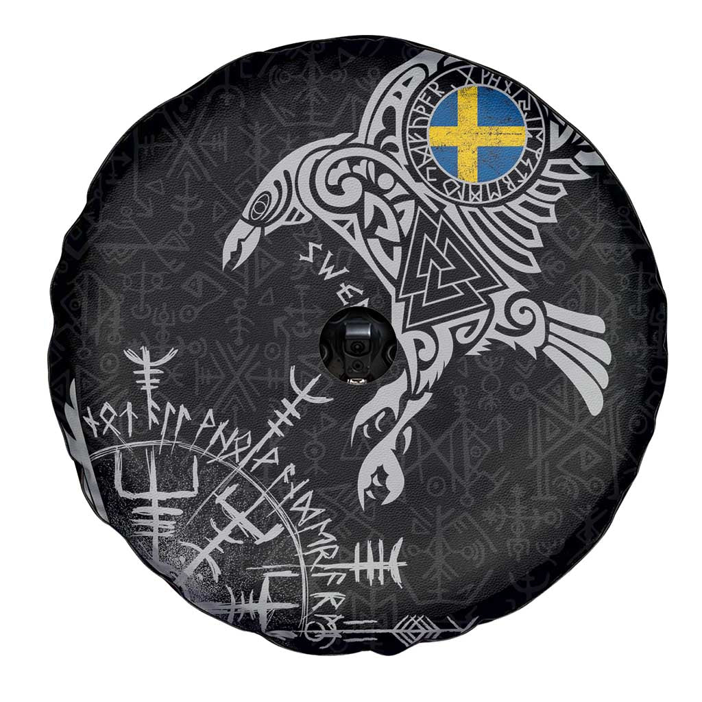 Sweden Viking Ravens Spare Tire Cover Vegvisir Runes Pattern - Wonder Print Shop