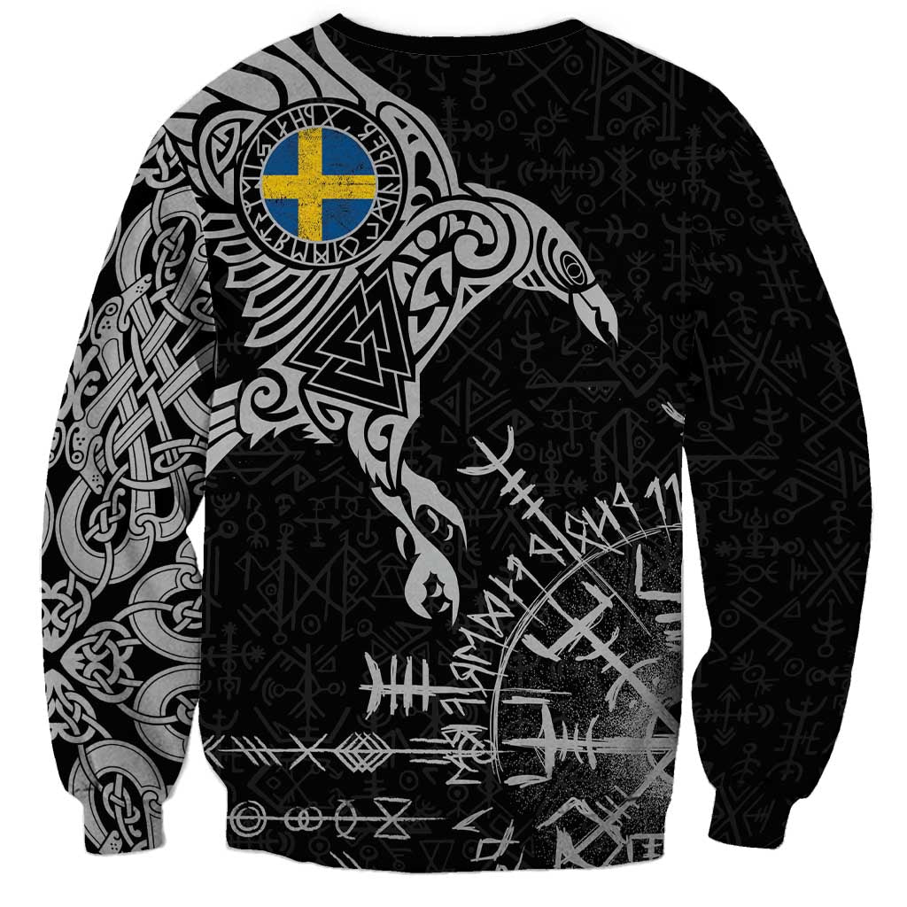 Sweden Viking Ravens Sweatshirt Vegvisir Runes Pattern - Wonder Print Shop