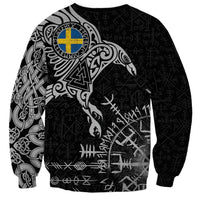 Sweden Viking Ravens Sweatshirt Vegvisir Runes Pattern - Wonder Print Shop