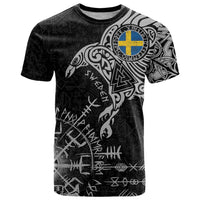 Sweden Viking Ravens T Shirt Vegvisir Runes Pattern - Wonder Print Shop