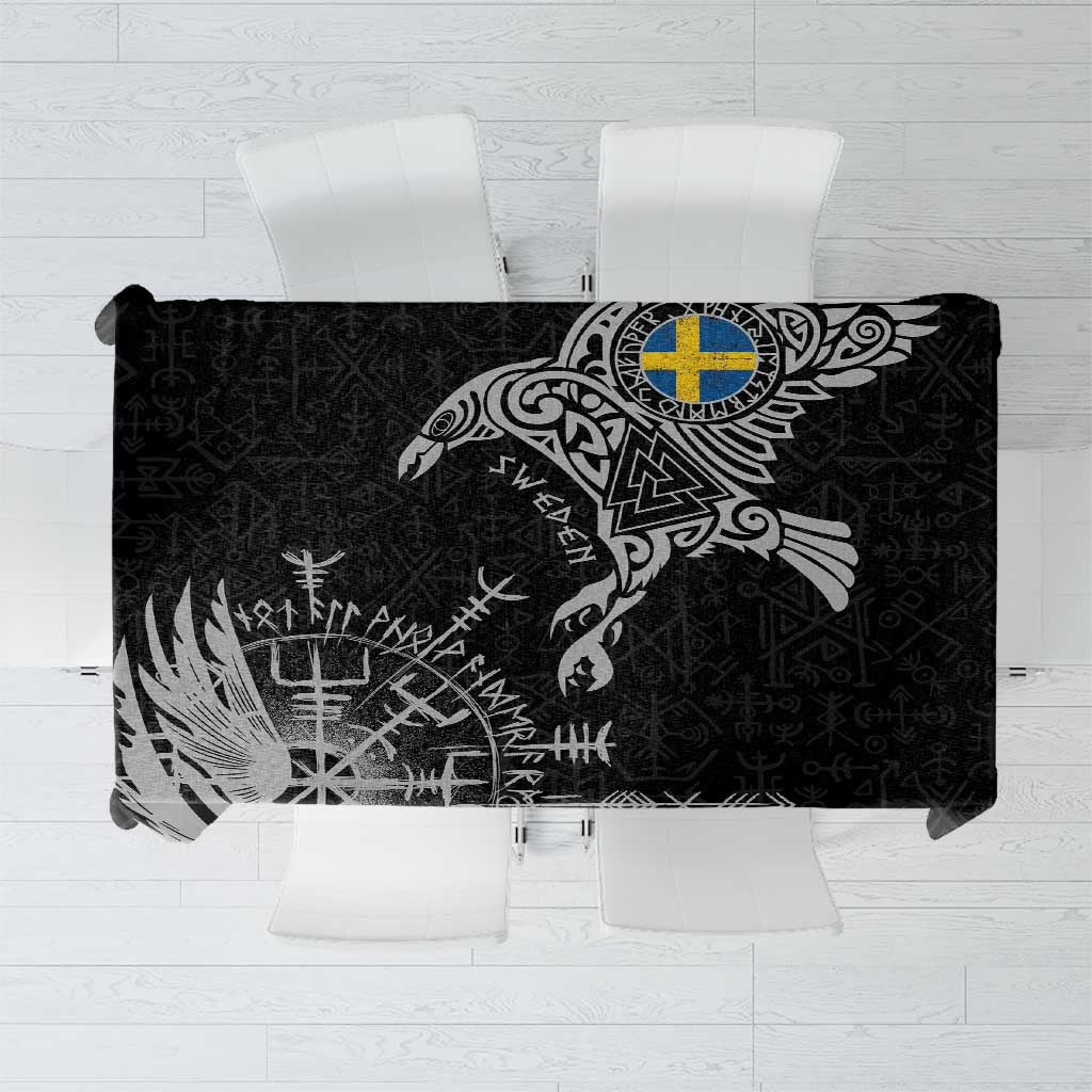 Sweden Viking Ravens Tablecloth Vegvisir Runes Pattern - Wonder Print Shop