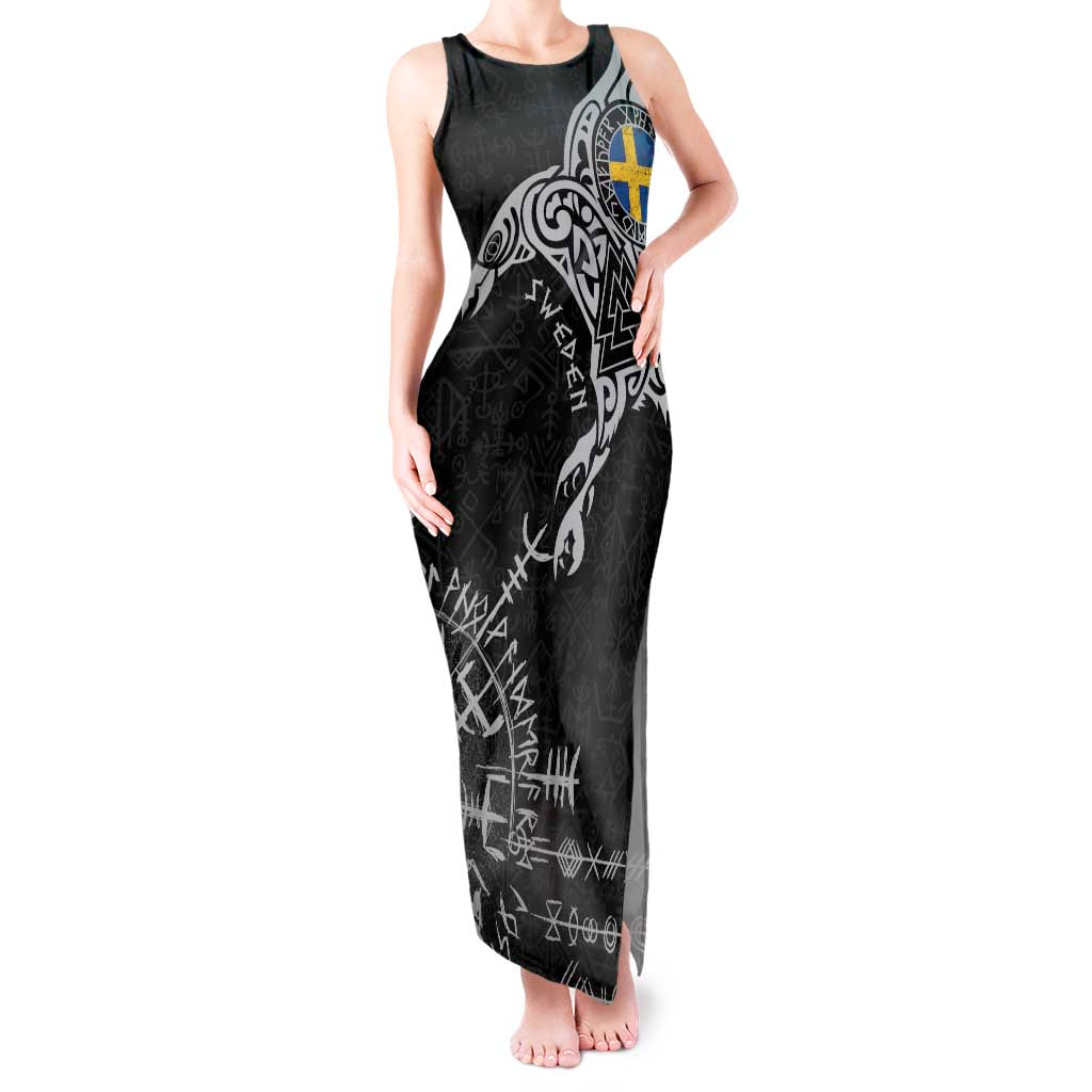 Sweden Viking Ravens Tank Maxi Dress Vegvisir Runes Pattern - Wonder Print Shop