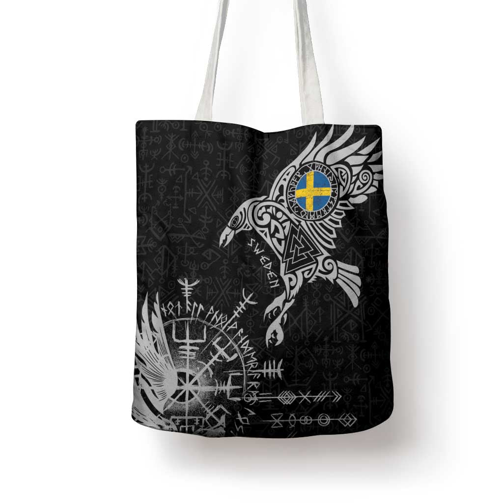 Sweden Viking Ravens Tote Bag Vegvisir Runes Pattern - Wonder Print Shop