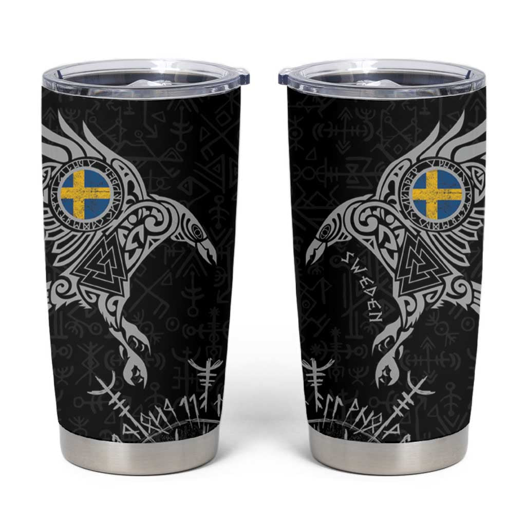Sweden Viking Ravens Tumbler Cup Vegvisir Runes Pattern - Wonder Print Shop