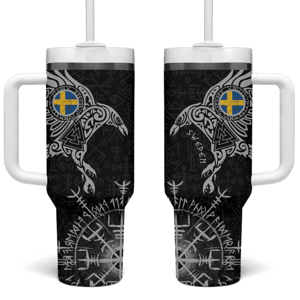 Sweden Viking Ravens Tumbler With Handle Vegvisir Runes Pattern - Wonder Print Shop
