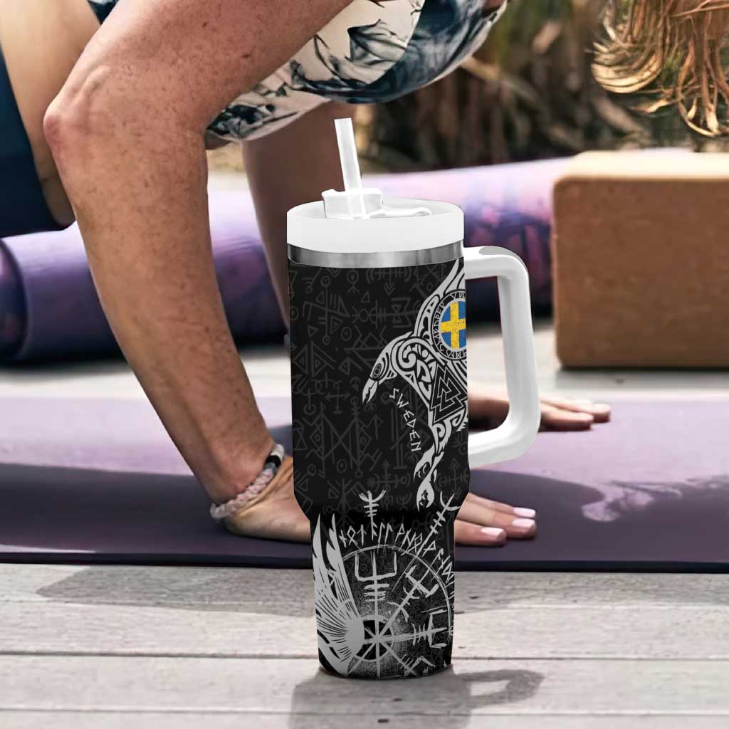 Sweden Viking Ravens Tumbler With Handle Vegvisir Runes Pattern - Wonder Print Shop