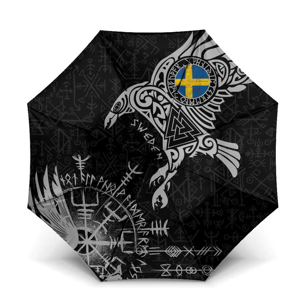 Sweden Viking Ravens Umbrella Vegvisir Runes Pattern - Wonder Print Shop