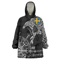 Sweden Viking Ravens Wearable Blanket Hoodie Vegvisir Runes Pattern - Wonder Print Shop
