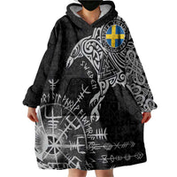 Sweden Viking Ravens Wearable Blanket Hoodie Vegvisir Runes Pattern - Wonder Print Shop