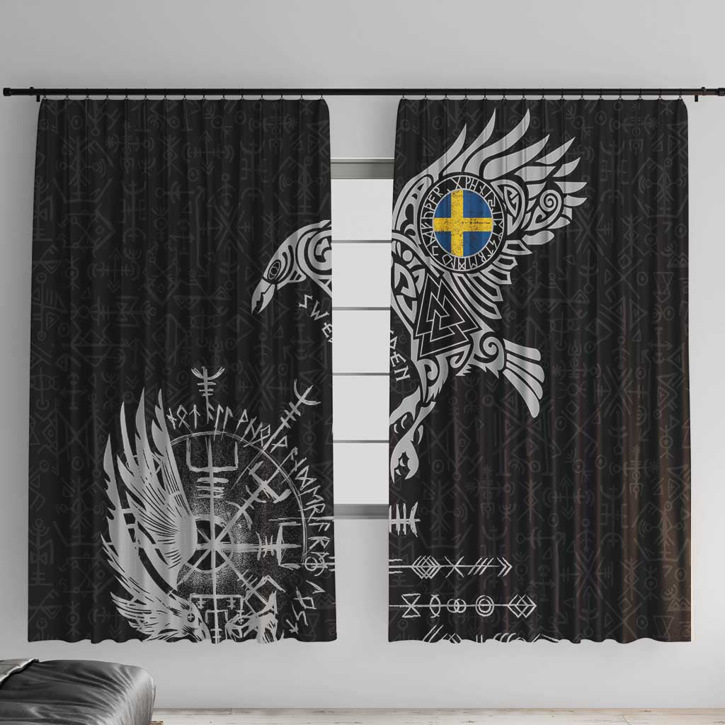 Sweden Viking Ravens Window Curtain Vegvisir Runes Pattern - Wonder Print Shop