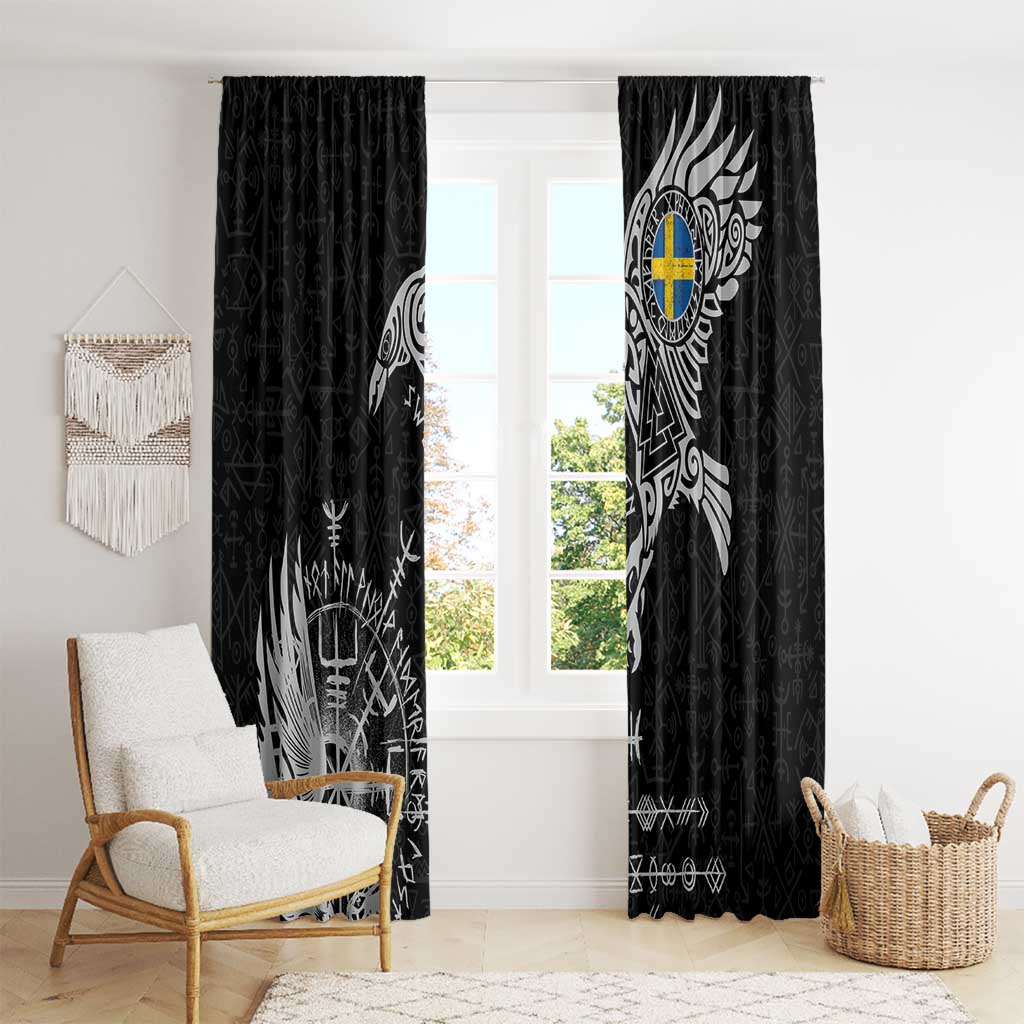 Sweden Viking Ravens Window Curtain Vegvisir Runes Pattern - Wonder Print Shop