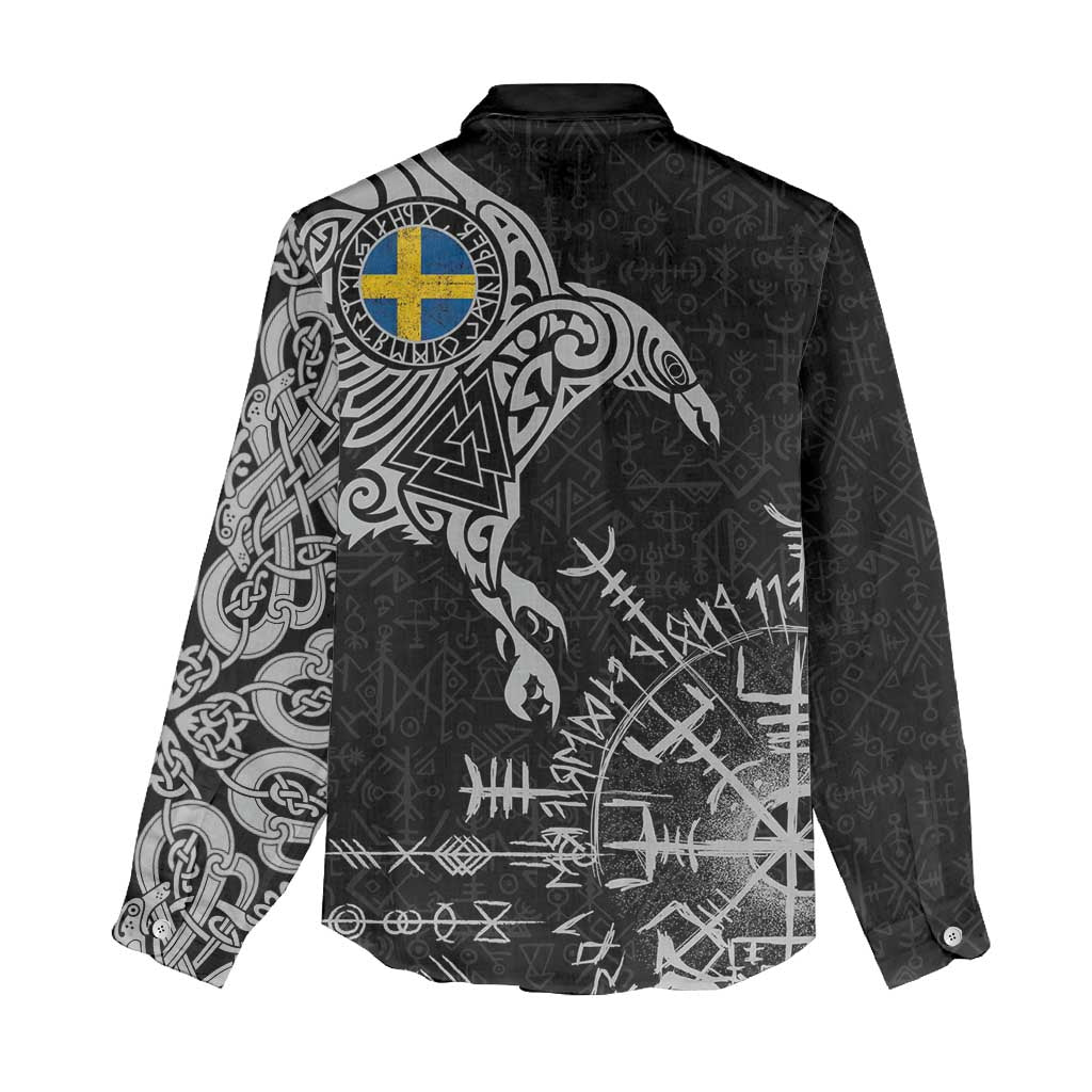 Sweden Viking Ravens Women Casual Shirt Vegvisir Runes Pattern - Wonder Print Shop