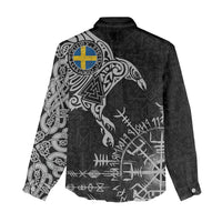 Sweden Viking Ravens Women Casual Shirt Vegvisir Runes Pattern - Wonder Print Shop