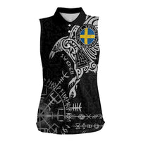 Sweden Viking Ravens Women Sleeveless Polo Shirt Vegvisir Runes Pattern - Wonder Print Shop