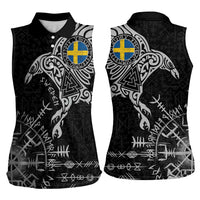 Sweden Viking Ravens Women Sleeveless Polo Shirt Vegvisir Runes Pattern - Wonder Print Shop
