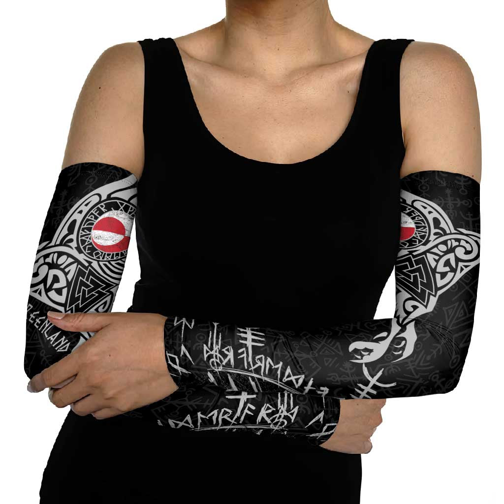 Greenland Viking Ravens Arm Sleeves Vegvisir Runes Pattern - Wonder Print Shop