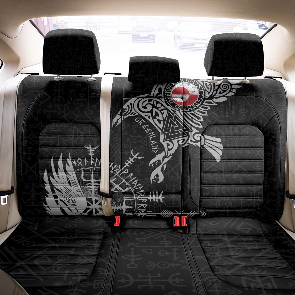 Greenland Viking Ravens Back Car Seat Cover Vegvisir Runes Pattern - Wonder Print Shop