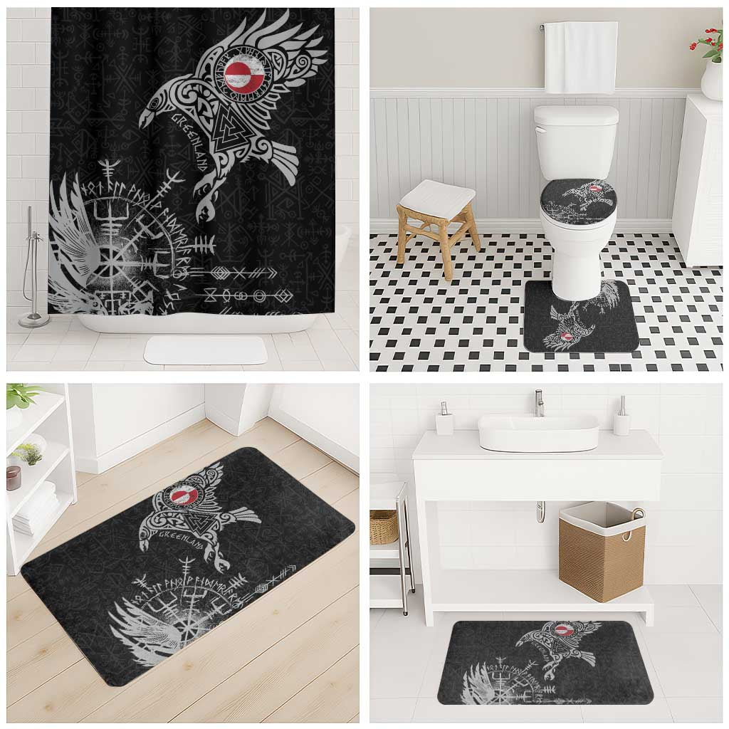 Greenland Viking Ravens Bathroom Set Vegvisir Runes Pattern - Wonder Print Shop