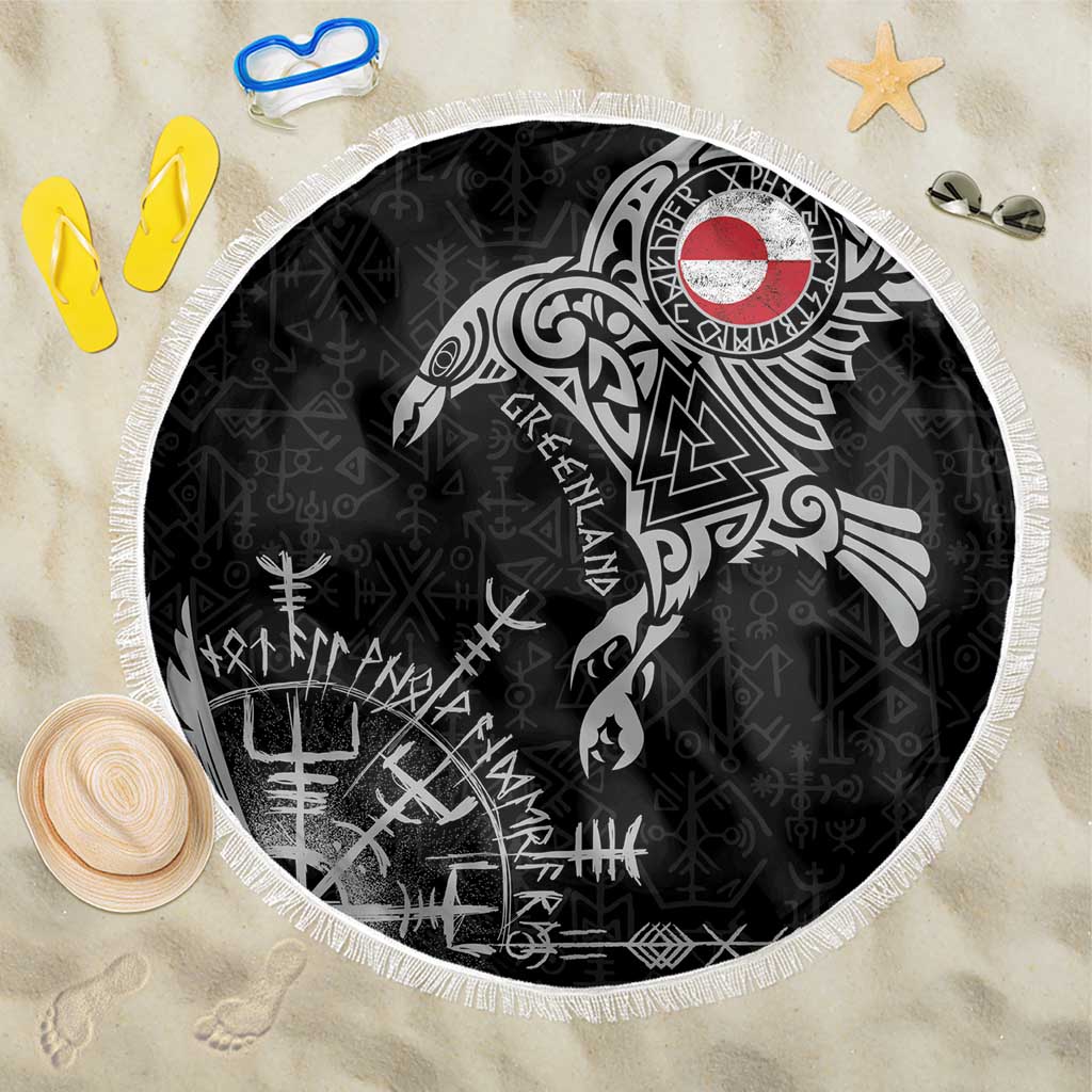 Greenland Viking Ravens Beach Blanket Vegvisir Runes Pattern - Wonder Print Shop