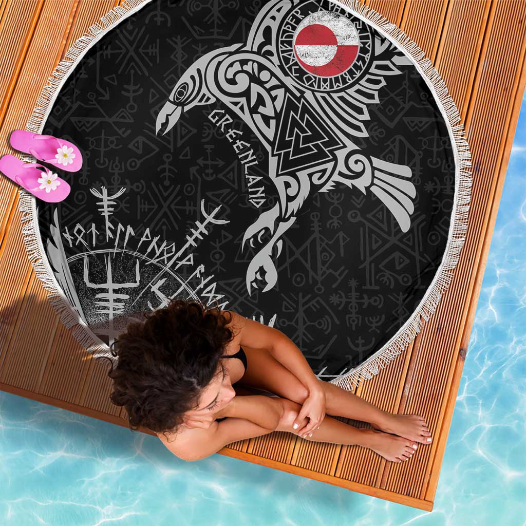 Greenland Viking Ravens Beach Blanket Vegvisir Runes Pattern - Wonder Print Shop