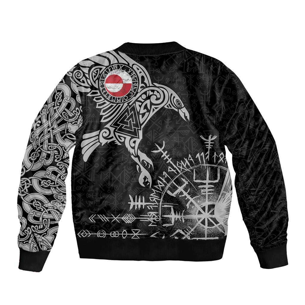 Greenland Viking Ravens Bomber Jacket Vegvisir Runes Pattern - Wonder Print Shop