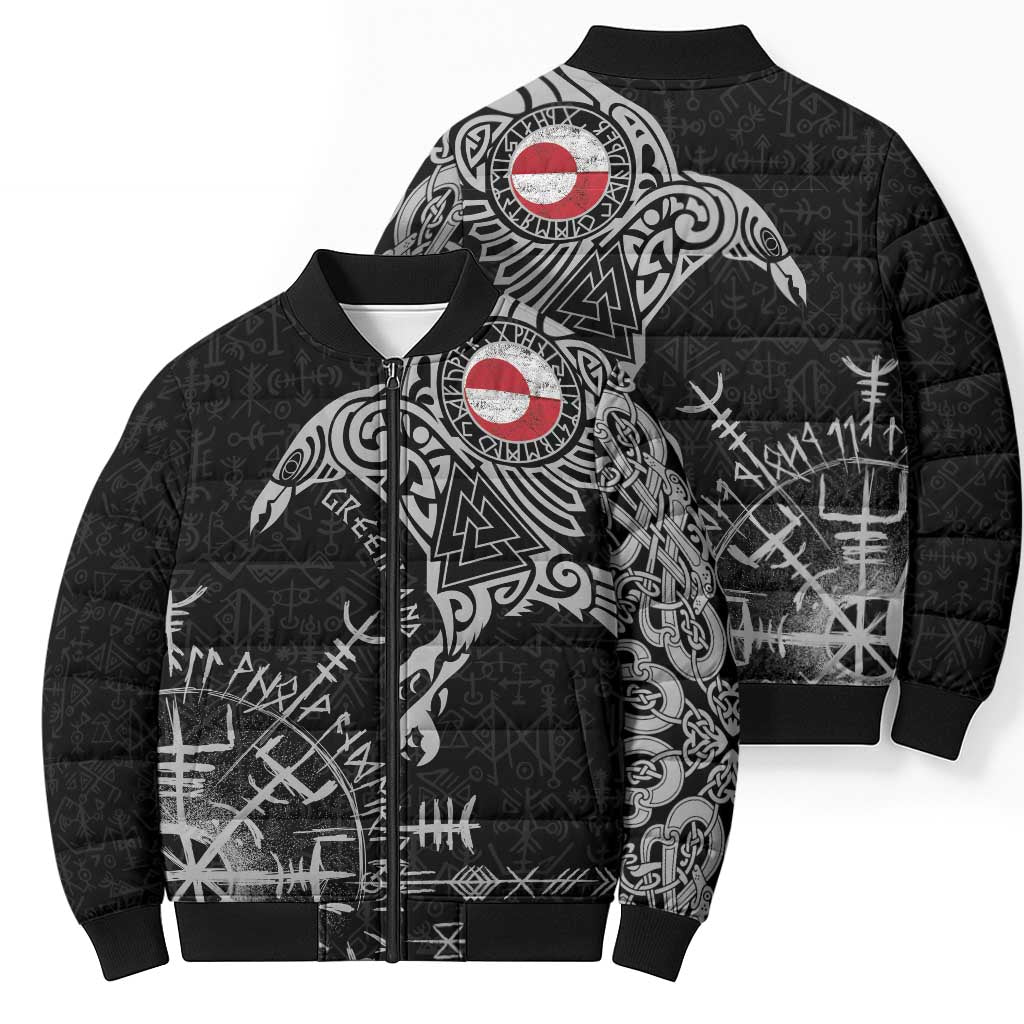 Greenland Viking Ravens Bomber Puffer Jacket Vegvisir Runes Pattern - Wonder Print Shop