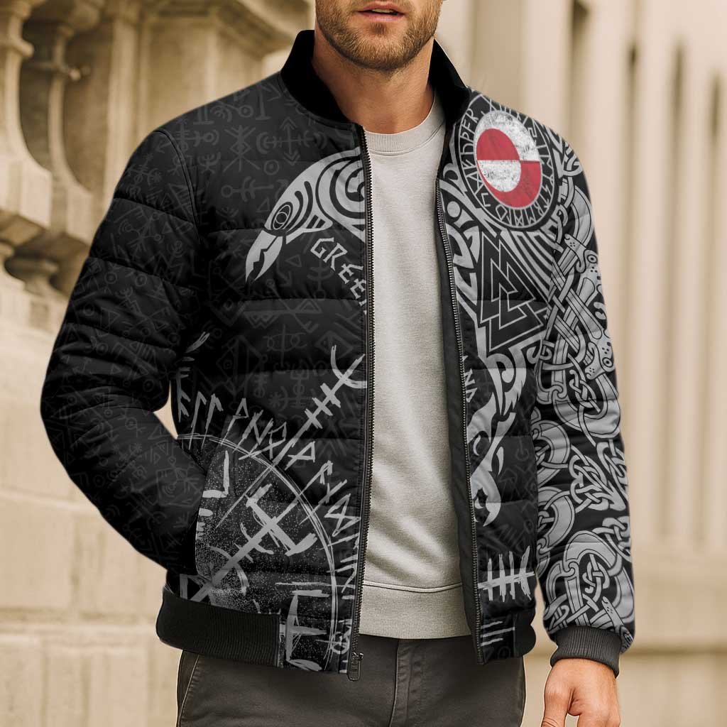 Greenland Viking Ravens Bomber Puffer Jacket Vegvisir Runes Pattern - Wonder Print Shop
