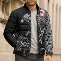 Greenland Viking Ravens Bomber Puffer Jacket Vegvisir Runes Pattern - Wonder Print Shop