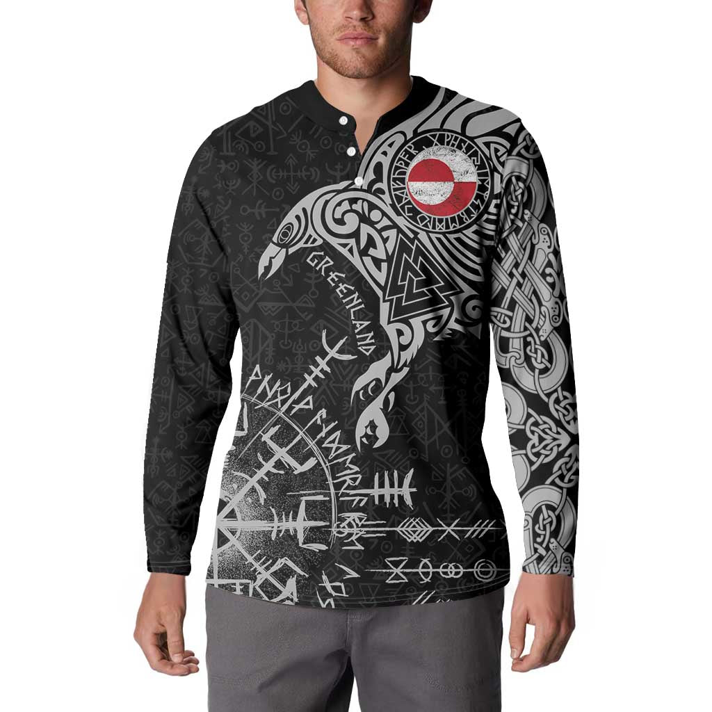 Greenland Viking Ravens Button Sweatshirt Vegvisir Runes Pattern - Wonder Print Shop
