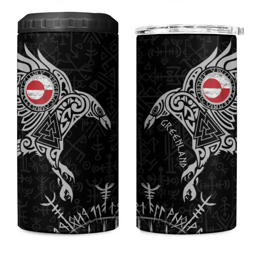 Greenland Viking Ravens 4 in 1 Can Cooler Tumbler Vegvisir Runes Pattern - Wonder Print Shop