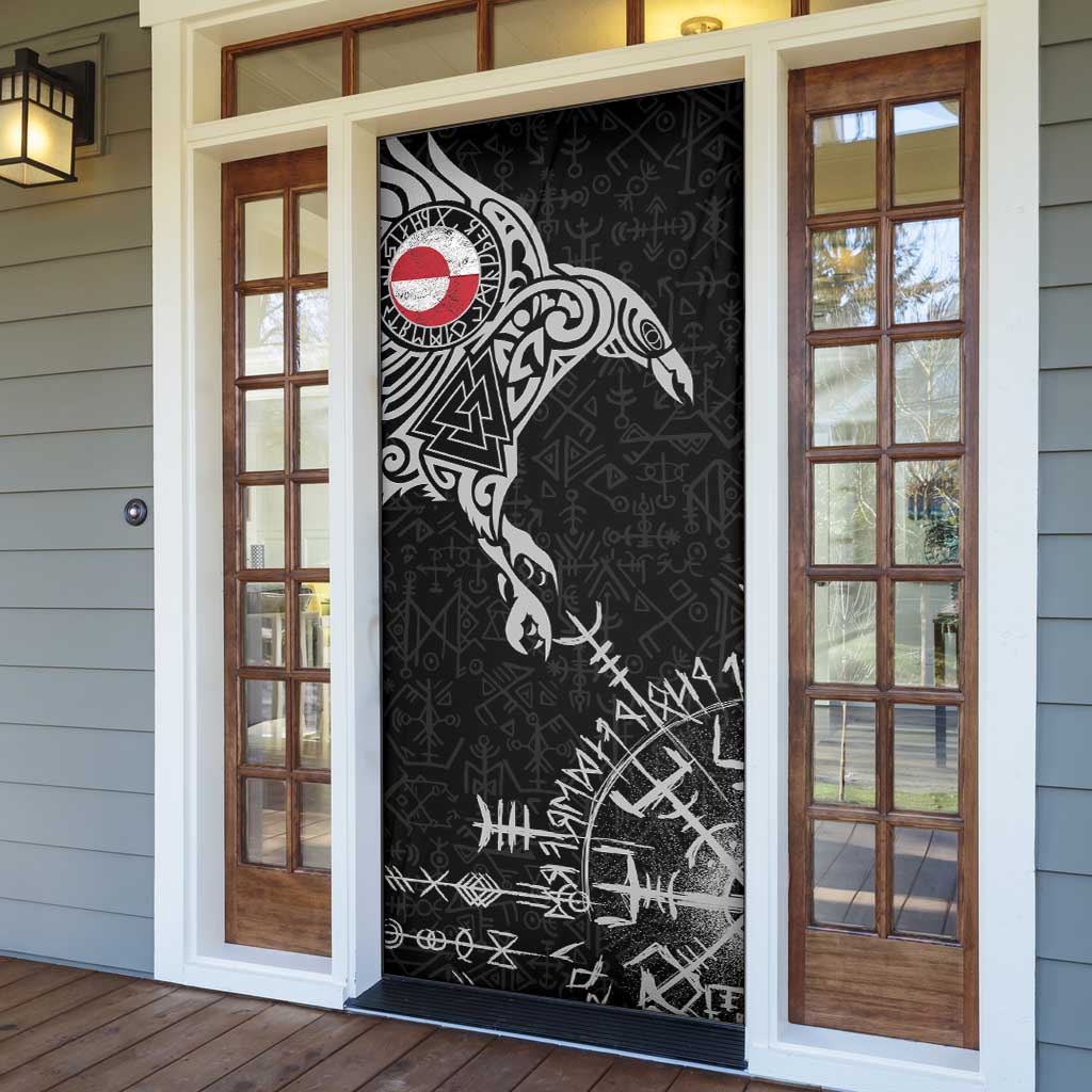 Greenland Viking Ravens Door Cover Vegvisir Runes Pattern - Wonder Print Shop