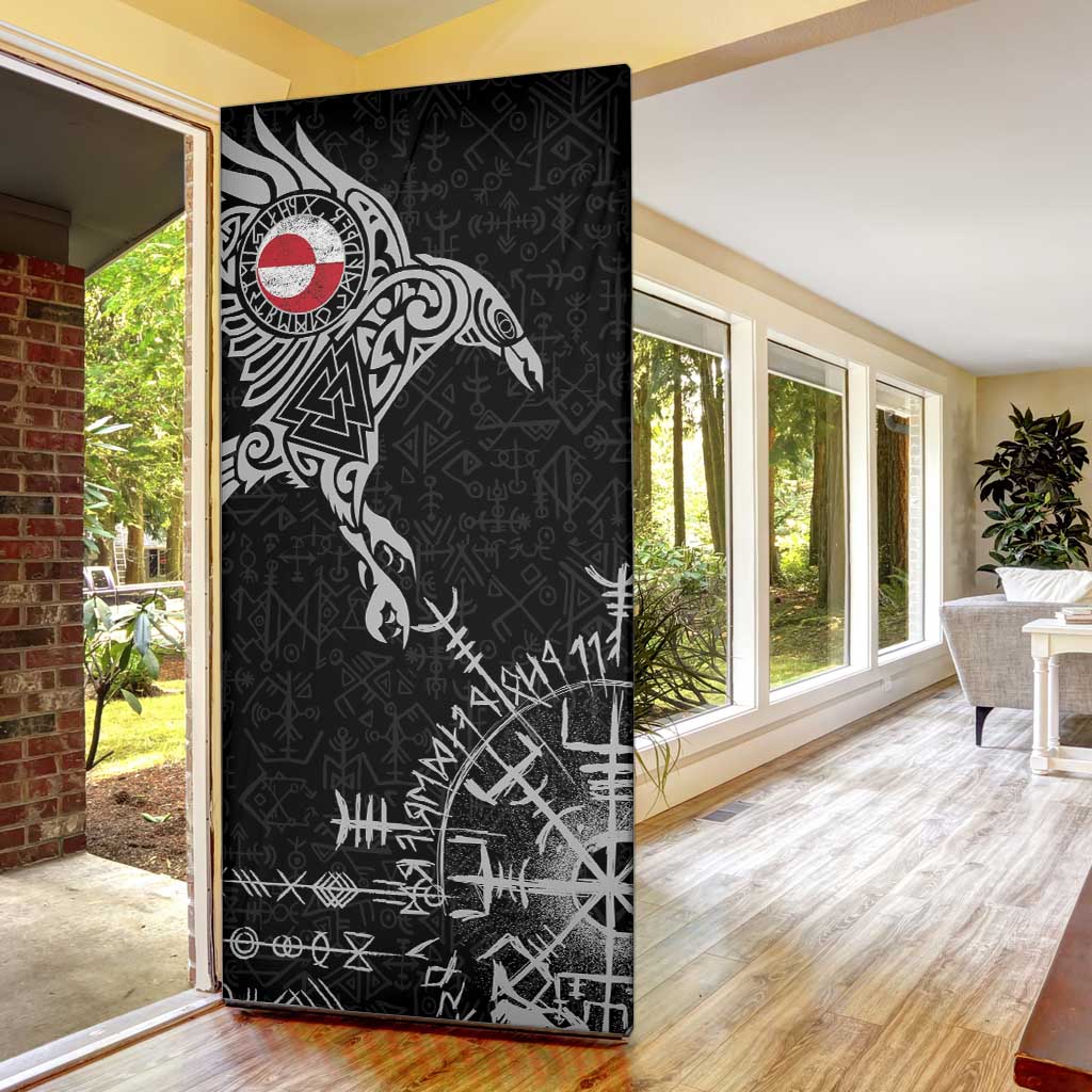 Greenland Viking Ravens Door Cover Vegvisir Runes Pattern - Wonder Print Shop