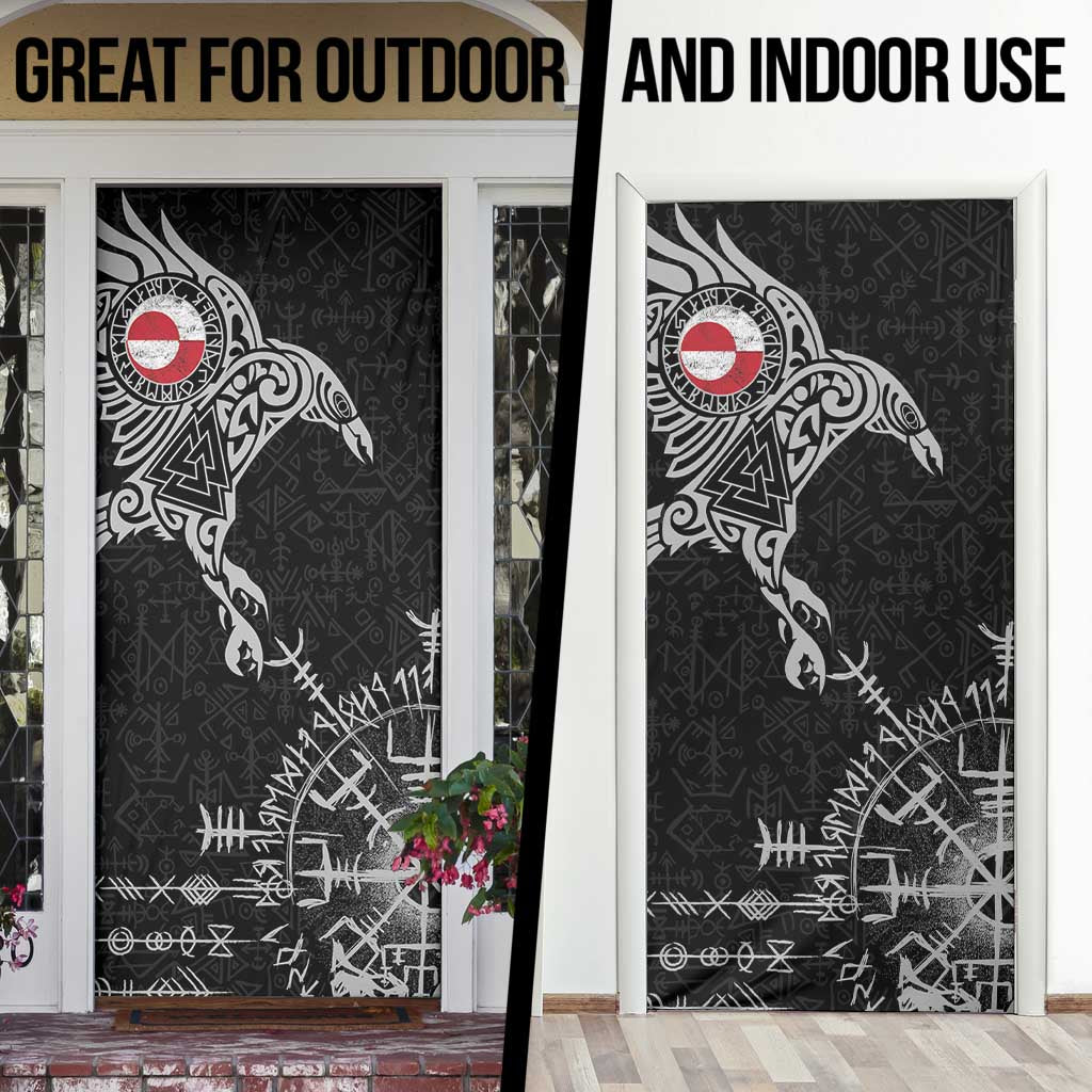 Greenland Viking Ravens Door Cover Vegvisir Runes Pattern - Wonder Print Shop