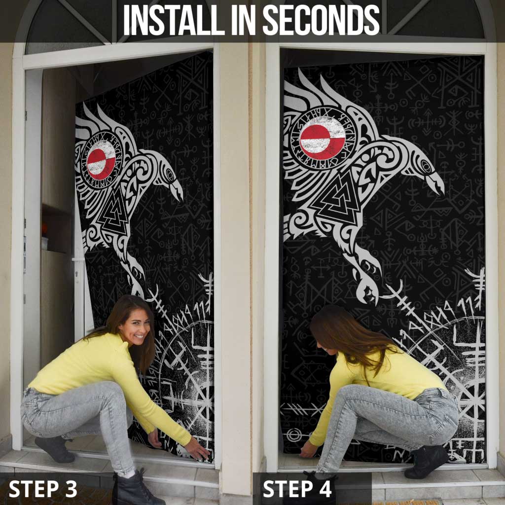 Greenland Viking Ravens Door Cover Vegvisir Runes Pattern - Wonder Print Shop
