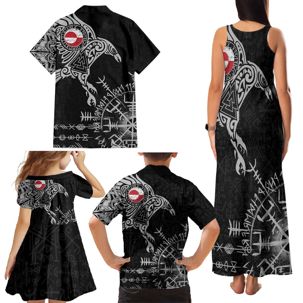 Greenland Viking Ravens Family Matching Tank Maxi Dress and Hawaiian Shirt Vegvisir Runes Pattern - Wonder Print Shop