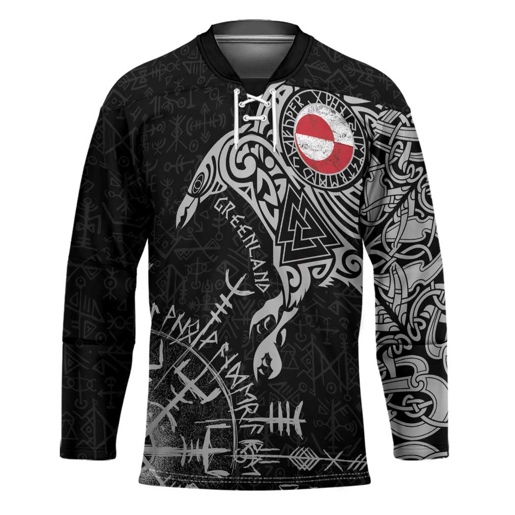 Greenland Viking Ravens Hockey Jersey Vegvisir Runes Pattern - Wonder Print Shop