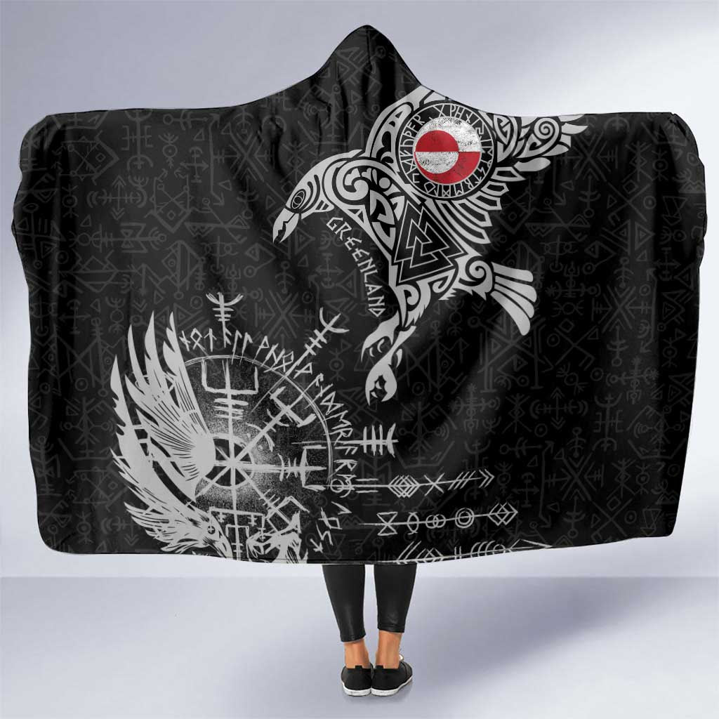 Greenland Viking Ravens Hooded Blanket Vegvisir Runes Pattern - Wonder Print Shop