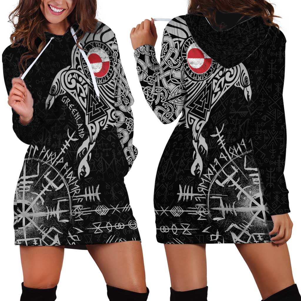 Greenland Viking Ravens Hoodie Dress Vegvisir Runes Pattern - Wonder Print Shop