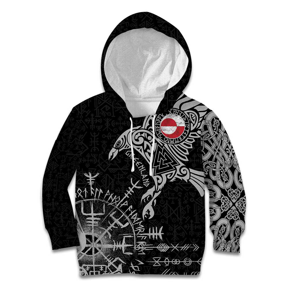Greenland Viking Ravens Kid Hoodie Vegvisir Runes Pattern - Wonder Print Shop