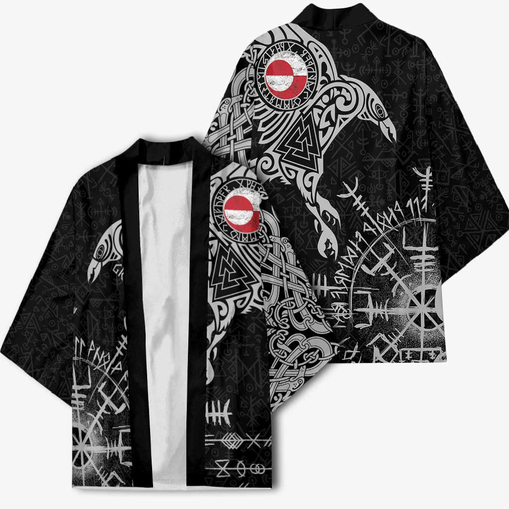 Greenland Viking Ravens Kimono Vegvisir Runes Pattern - Wonder Print Shop