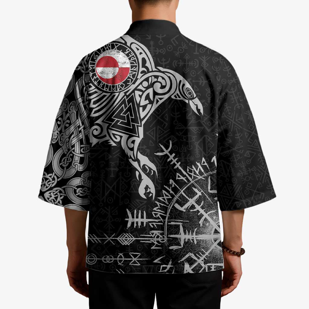 Greenland Viking Ravens Kimono Vegvisir Runes Pattern - Wonder Print Shop