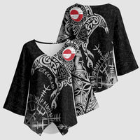Greenland Viking Ravens Kimono Sleeve Blouse Vegvisir Runes Pattern - Wonder Print Shop