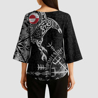 Greenland Viking Ravens Kimono Sleeve Blouse Vegvisir Runes Pattern - Wonder Print Shop